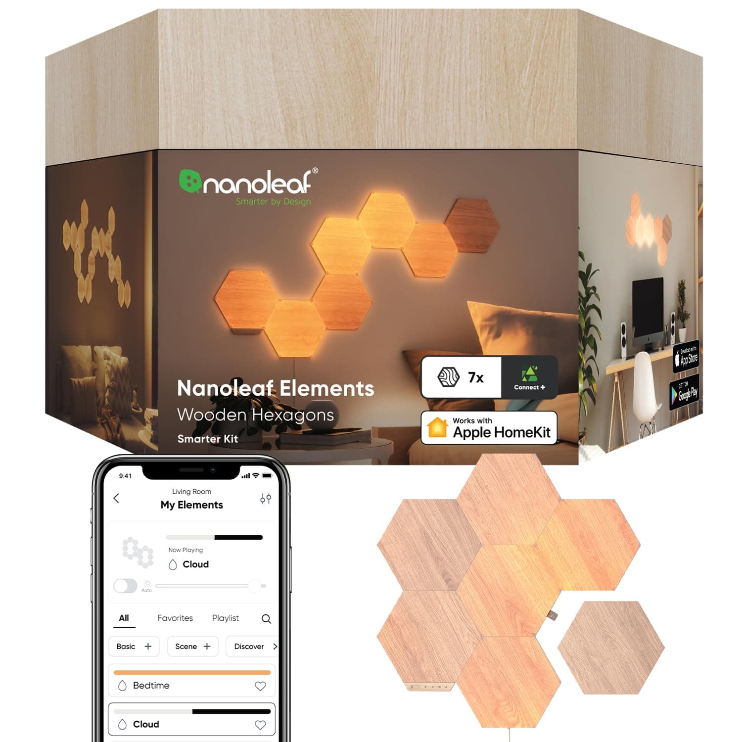 Nanoleaf Elements Wood Look Hexagon (Smart Kit (7 Panels))