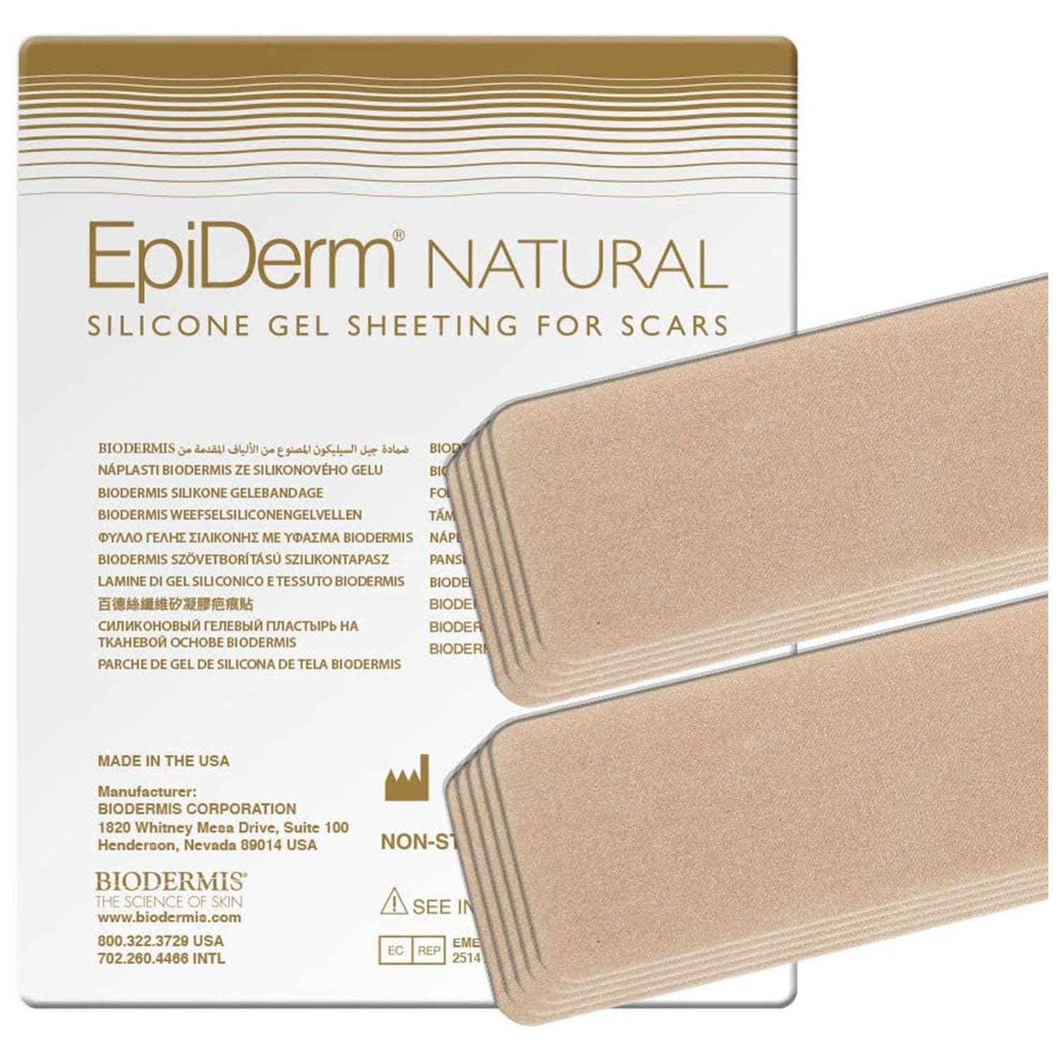 Epi-Derm Long Strips, Premium Grade Silicone Scar Sheets for C-Section, Tummy Tuck, Hysterectomy & Cardiac Surgery Scars, Reusable Silicone Gel Sheets for Scars 1.4 x 11.5 in - 5 Pairs, Natural