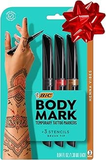 BIC BodyMark Temporary Tattoo Markers and Stencils, Henna Vibes Kit - Assorted Colours, Pack of 3+2 (MTBP31HN-AST)