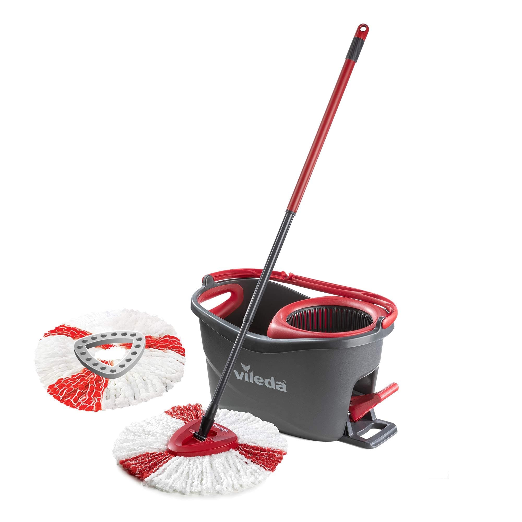 Vileda Turbo Microfibre Mop and Bucket Set with Extra 2-in-1 Head Replacement, Spin Mop for Cleaning Floors, Set of 1x Mop, 1x Bucket and 1x Refill