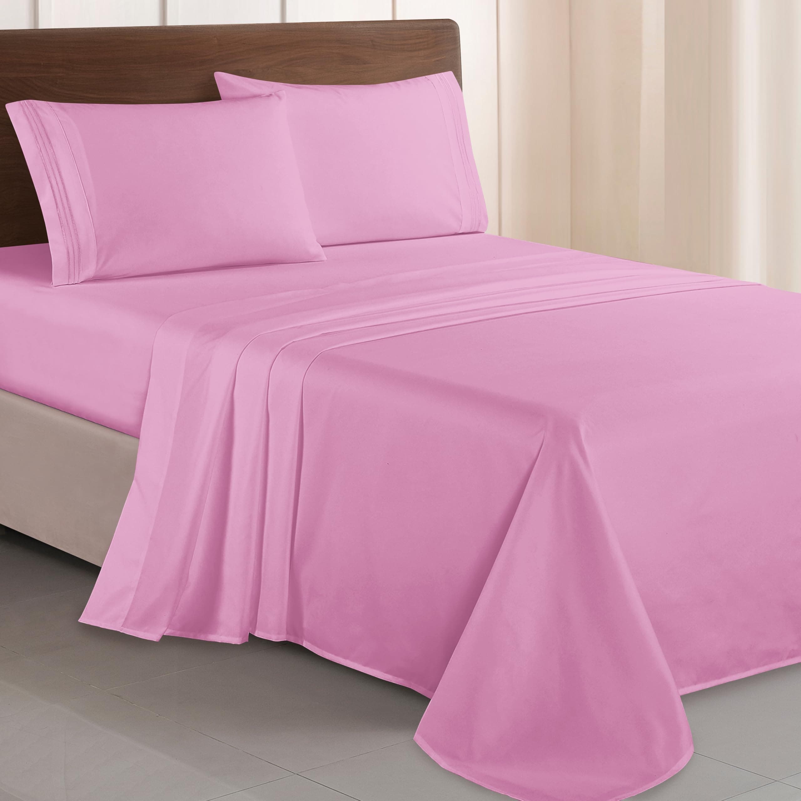 Elegant Comfort Luxurious 1500 Thread Count Egyptian Quality Three Line Embroidered Softest Premium Hotel Quality 4-Piece Bed Sheet Set, Wrinkle and Fade Resistant, King, Light Pink