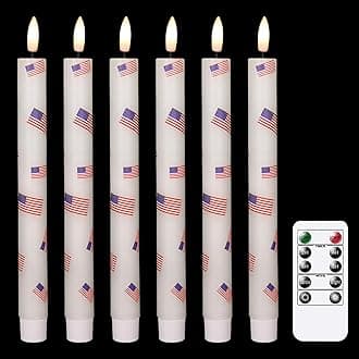 GenSwinNational Flag Flameless Taper Candles Flickering with 10-Key Remote, Battery Operated Led Warm 3D Wick Light Window Candles Real Wax Pack of 6, Christmas Home Wedding Decor(0.78 X 9.64 Inch)