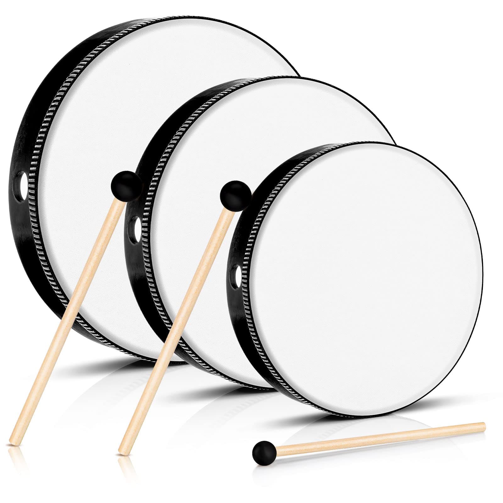 Hand Drum Percussion Wood Frame Drum With Drum Stick 10 Inch 8 Inch 6 Inch Kids Drums Musical Instruments For Adults Drums Beginners Adults for Home School Party Supplies(black)