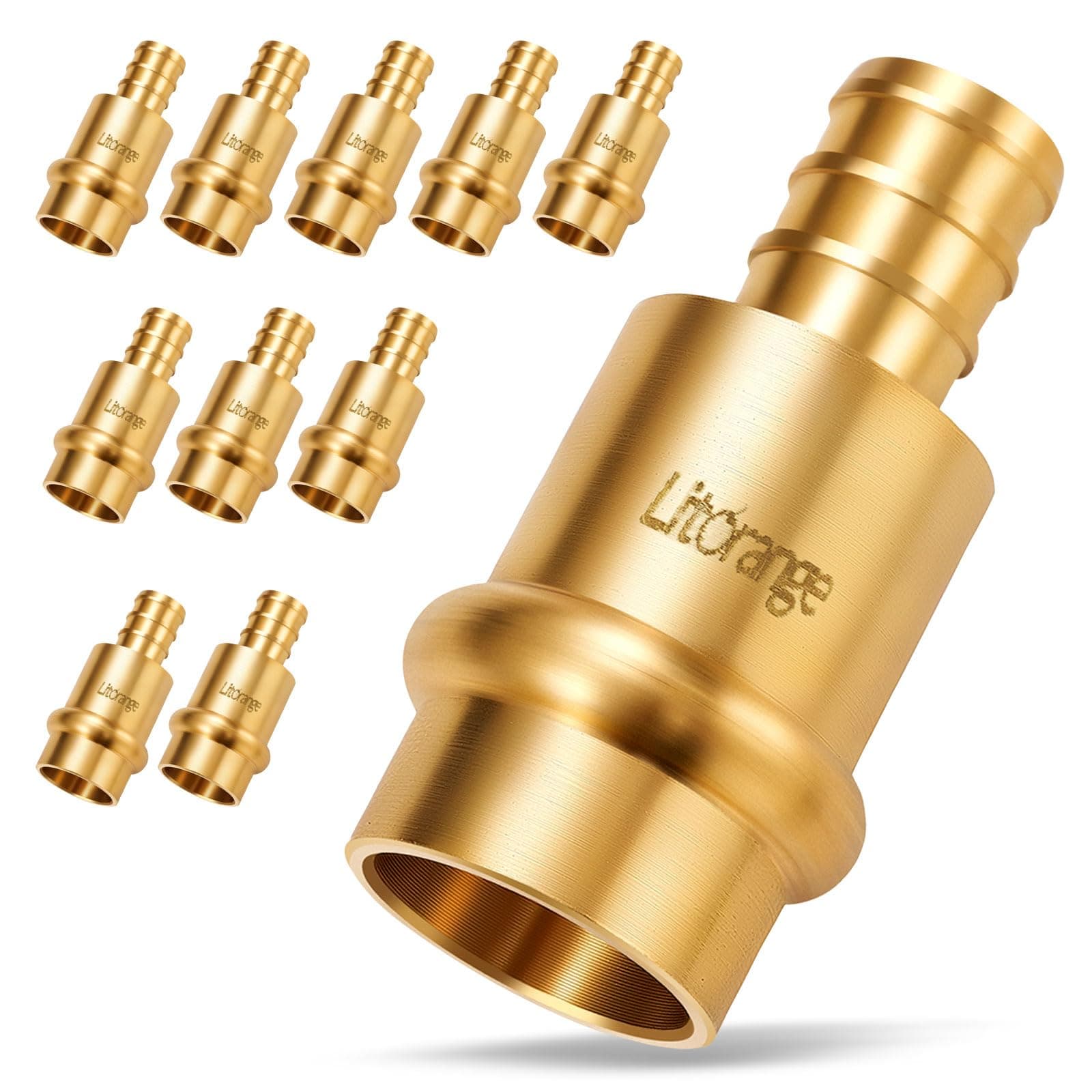10 Pcs Extended 1/2 inch Press x 1/2 inch PEX Crimp Coupling, Lead-Free 1/2 inch PEX Press Fittings Brass Adapter for Quick Connection of Copper Tube and PEX-B Pipe