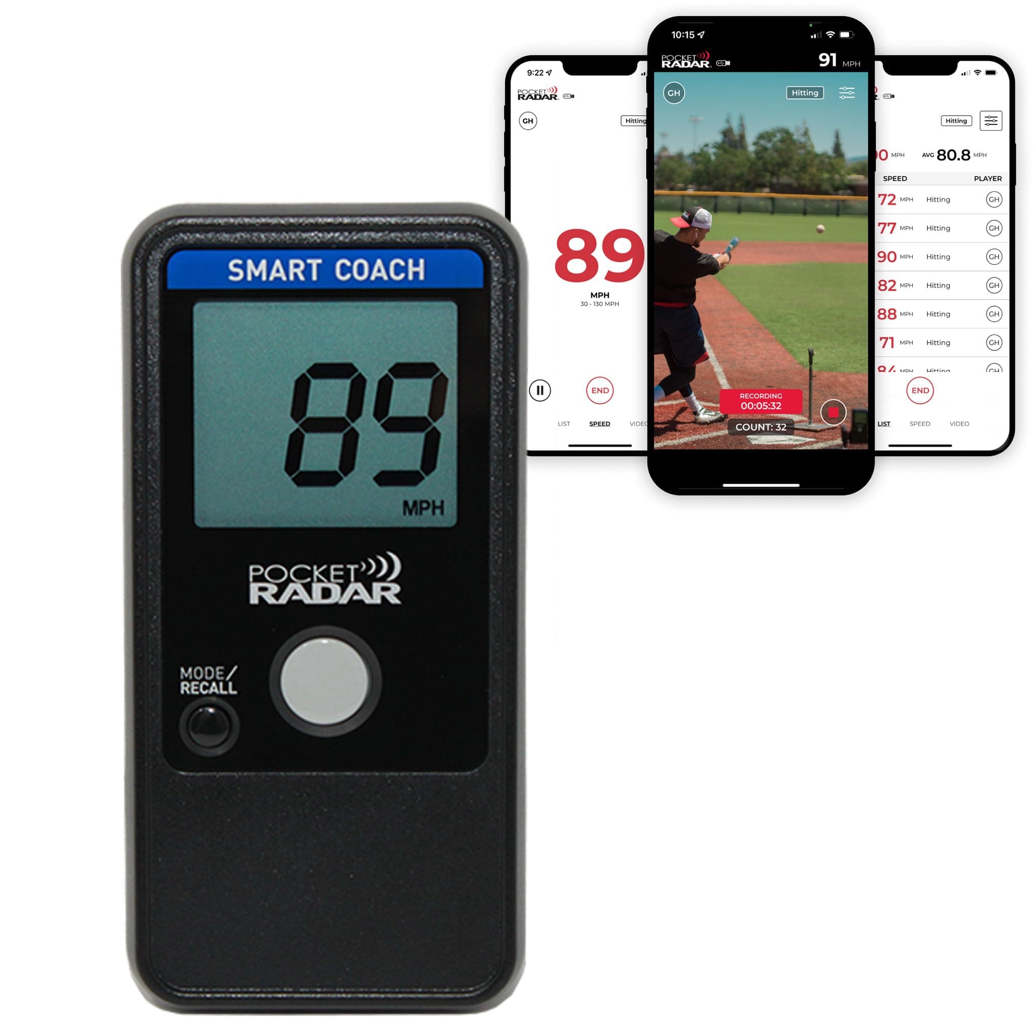 Pocket Radar Smart Coach/Bluetooth App Enabled Radar Gun Allows Remote Display and Speed in Video