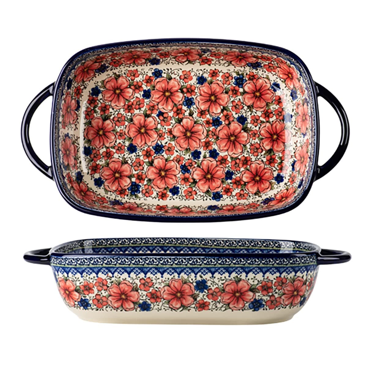 Vintage Style Pottery Bakeware Ceramic Casserole Dish Baking Pan Lasagna Pans Baking Dish with Handles for Oven/Cooking/Kitchen-1 PCS, Large Capacity, 60 OZ