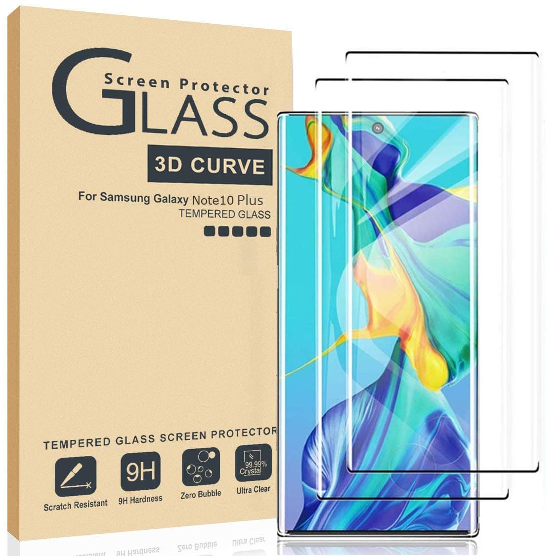 AILIBOTE Glass Screen Protector for Samsung Galaxy Note 10 Plus,[2 Pack] 3D Curved Tempered Glass, Dot Matrix with Easy Installation Tray, Case Friendly