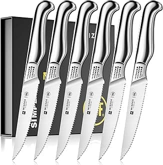 Steak Knives Set of 6,Serrated Steak Knives,Dishwasher Safe,1.4116 German Stainless Steel 4.5 Inches Steak Knife Set with Box,Starry Sky Series