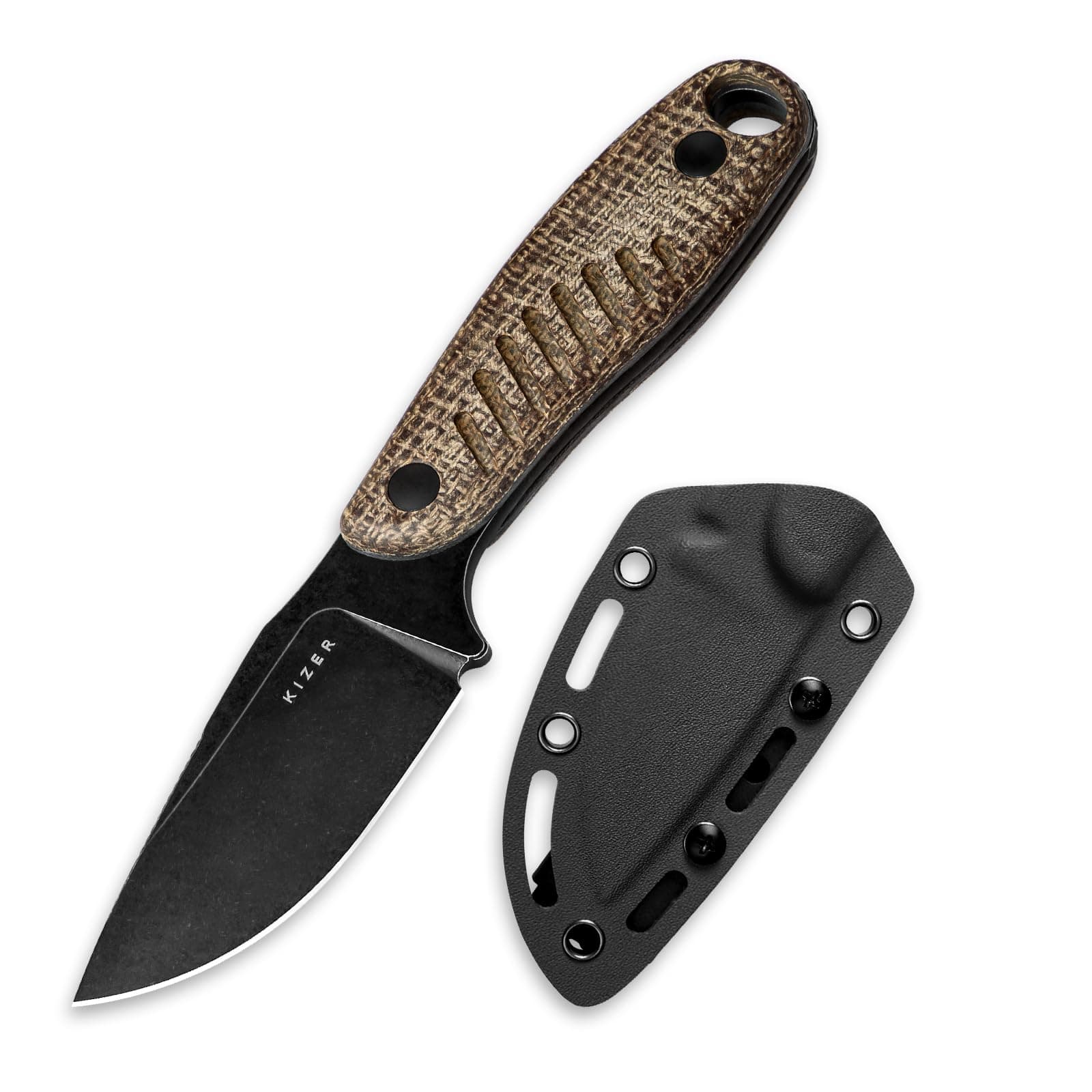 Hare Fixed Blade Knife with Sheath, 3.14" D2 Steel Blade EDC Hunting Knife with Burlap Micarta and Black G10 Handle, Small Survival Knives, Outdoor Camping Knives for Men Women 1077M3