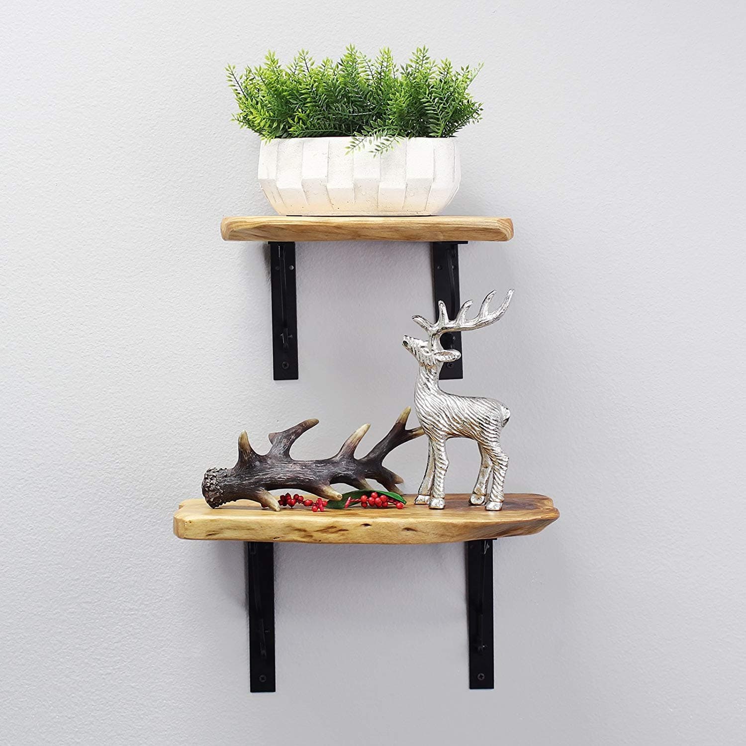 WELLAND Wall Shelf Real Solid Wood Wall Mounted, Natural Edge Cedar Wood Slab Shelves, Rustic, 12 and 16 inches (Set of 2)