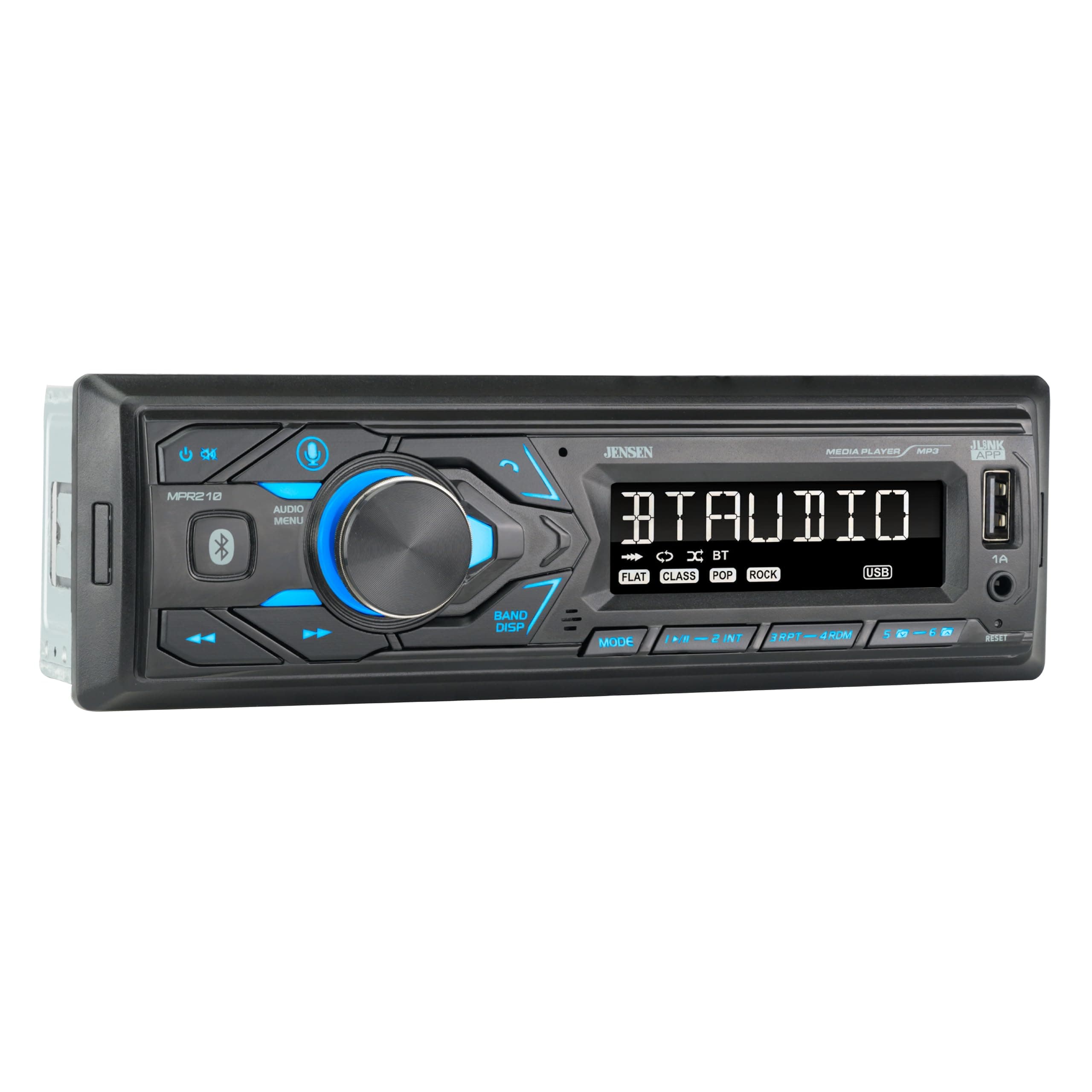 JENSEN MPR210 7 Character LCD Single DIN Car Stereo Receiver, Push to Talk Assistant, Bluetooth, USB Fast Charging