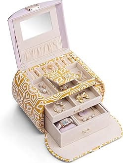 VlandoVlando Princess Style Jewelry Box for Girls Jewelry Organizer with Handle Jewelry Holder Organizer for Earrings Necklace Rings Case Christmas Gift for Mother Wife Girls Women