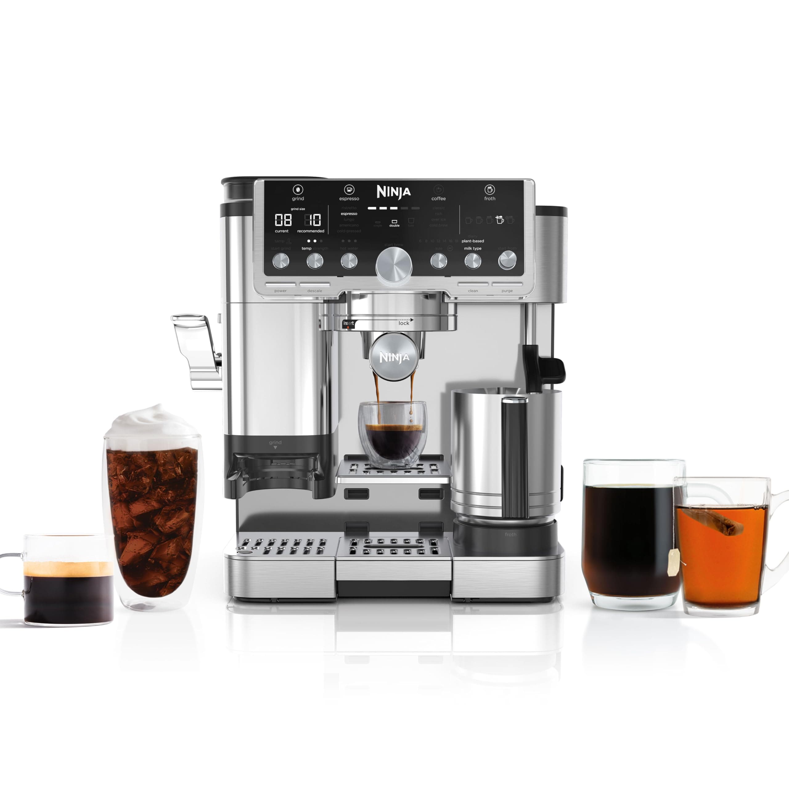 Luxe Café Pro Series, Espresso Machine, Drip Coffee, Cold Brew, Hot Water, Integrated Tamper, Built-in Grinder, Hands-Free Frother for Cappuccinos, Lattes, Americanos, Dairy or Non-Dairy, ES701