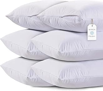White Classic Zippered Style Pillow Case Cover - Luxury Collection 200 Thread Count, Soft Quiet Zippered Pillow Protectors, Standard Size, 6 Pack Pillow Shams