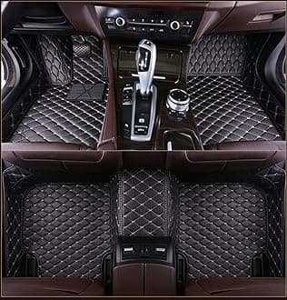 Custom All-Weather Protection Leather Car Floor Mats for Cars Sedan SUV Sports Car Waterproof Floor Mat (Black&Beige)