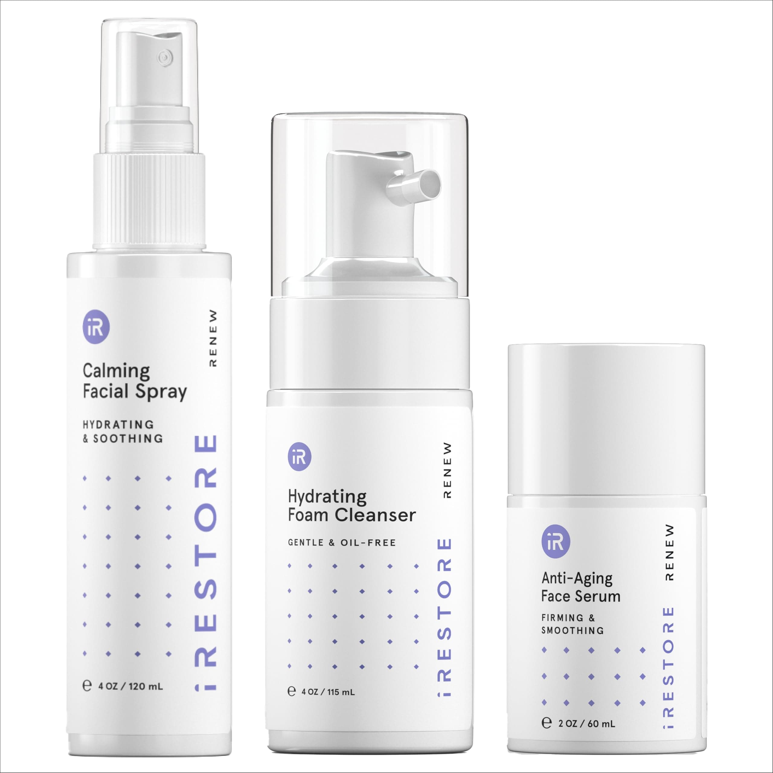 3-Step Skincare Set Red Light Therapy Essentials Kit, Renew Trio Includes Hydrating Cleanser + Facial Spray + Anti-Aging Face Serum Works Best with iRESTORE Red Light Therapy Mask