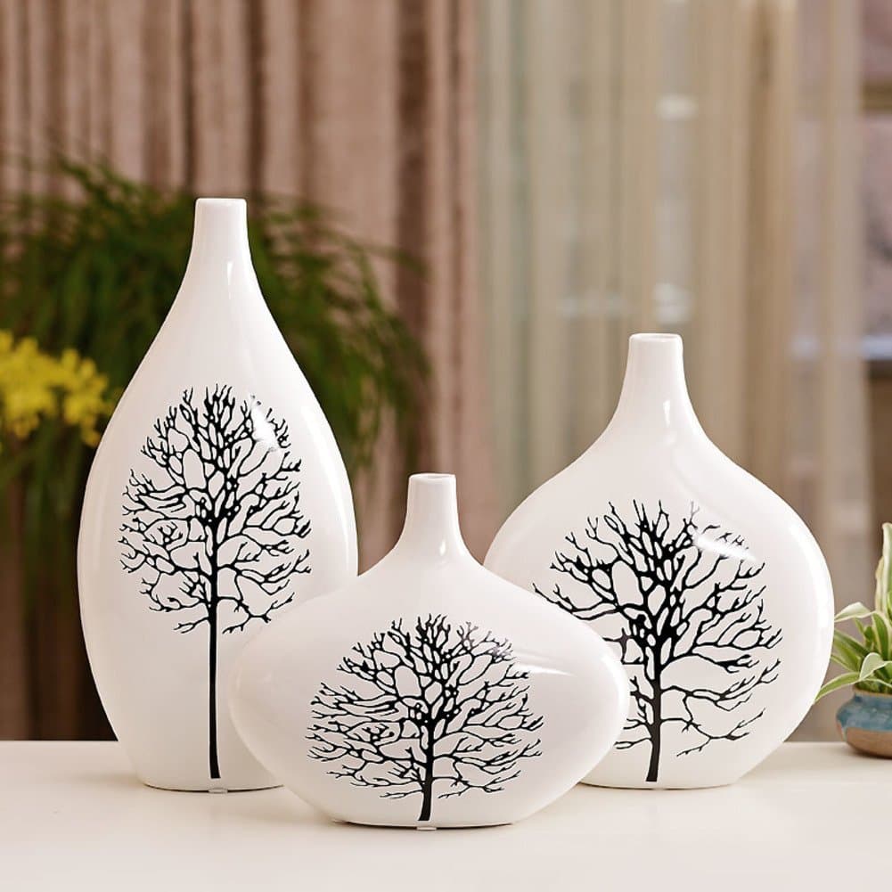 Creative sets gradevin decor ceramic vase,Modern chinese vase decorative flower vase for home decoration 3 sets-A H6.3*H8.7*H12.2inch