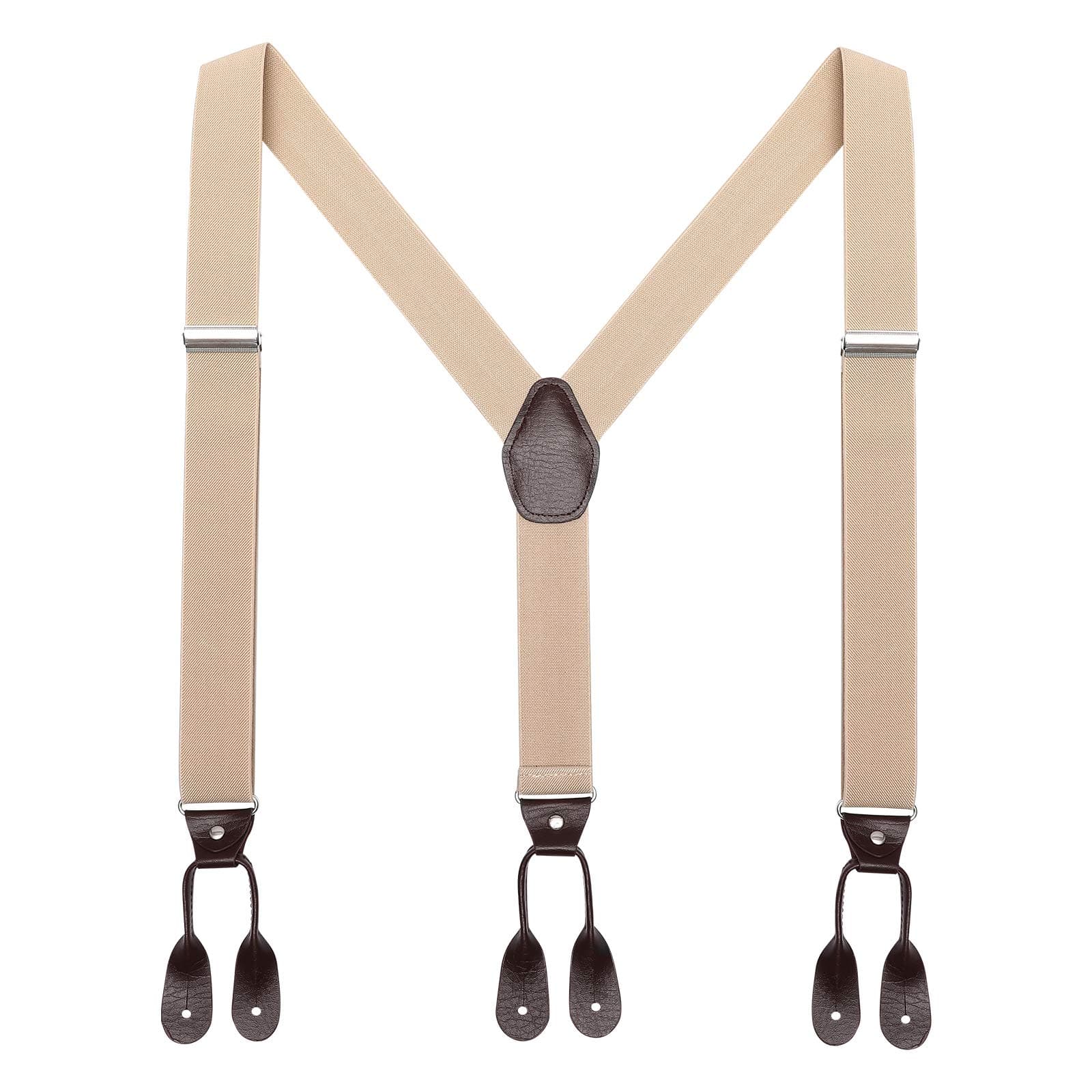 Mens Brown Button End Suspenders - Adjustable Elastic Y Shape Tuxedo Suspender