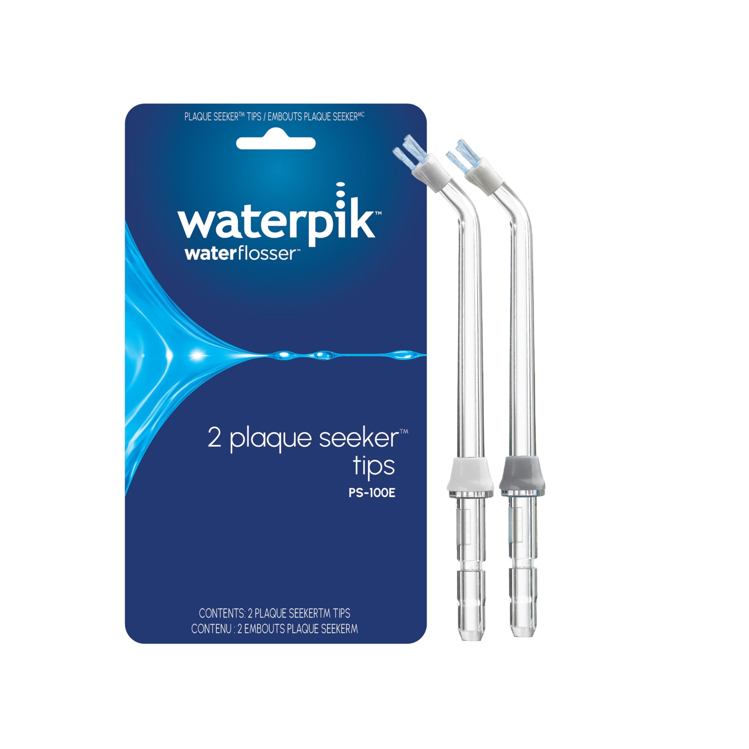 Waterpik Genuine Plaque Seeker Replacement Tips, Water Flosser Tip Replacement, PS-100E, 2 Count (Assorted Colors)