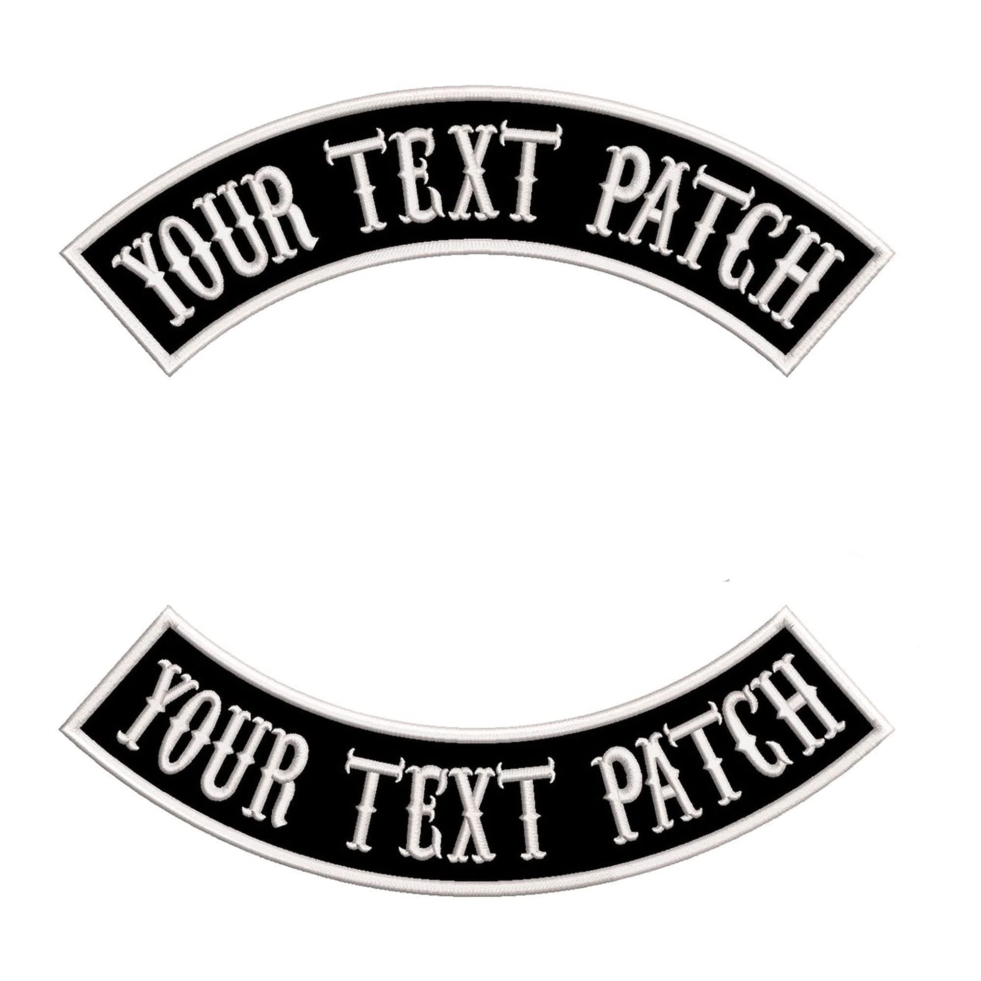 QIMAMADE 2 PCS Custom Patch Embroidered Rocker Patches Personalized Motorcycle Biker Large Badge Back Patch for Vest Jacket Jeans, Black Name Patch Iron on Sew on TOP & Bottom Size XL