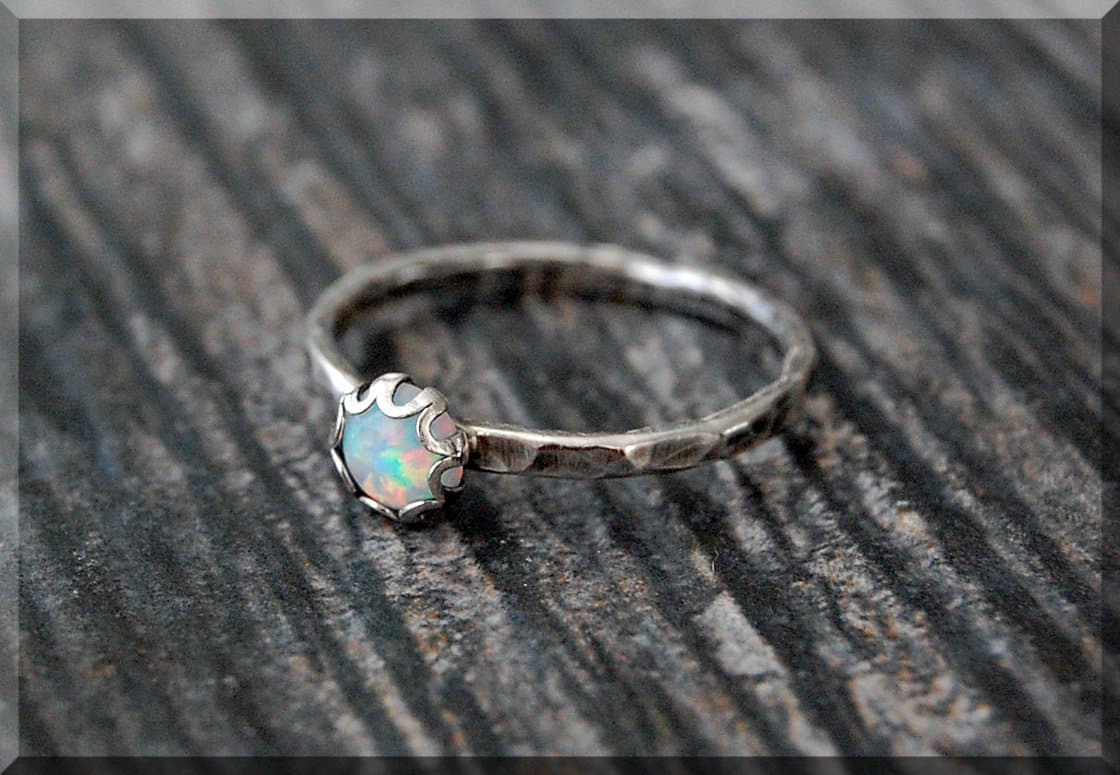Opal Ring, October Birthstone Ring, Mini Opal Gemstone Ring, Sterling Silver Birthstone Ring, Fiery Opal Stacking Ring, Birthstone Ring, Handmade Opal Ring