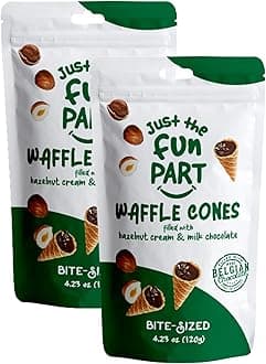 Just The Fun Part | Bite-Size Crispy Mini Waffle Cones | Filled With Premium Belgian Chocolate | Great For Snacks, Desserts, Grab & Go | Kosher | 4.23 Ounce (Pack of 2, Hazelnut Cream, Milk Chocolate)