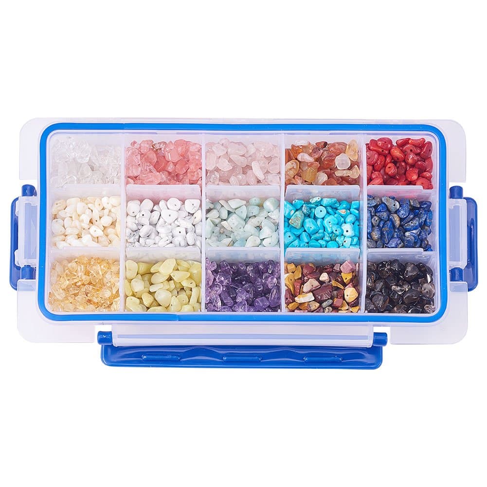 PH PandaHall Elite 15 Style Assorted Chips Stone Beads Crushed Chunked Crystal Pieces Irregular Shaped Loose Beads Value Pack Width 5~8mm 15 Styles 3