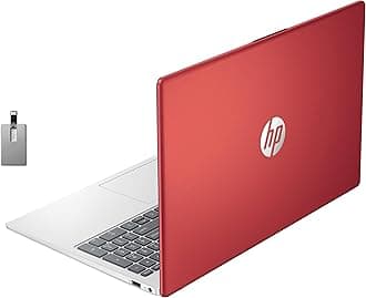 HP 15.6" HD Anti-Glare Student Laptop, Intel N200 Pentium Processor, 8GB DDR4 RAM, 128GB PCIe SSD, 1 Year Office 365, Intel UHD Graphics, Wi-Fi 6, Windows 11, Scarlet Red, 32GB Hotface USB Card
