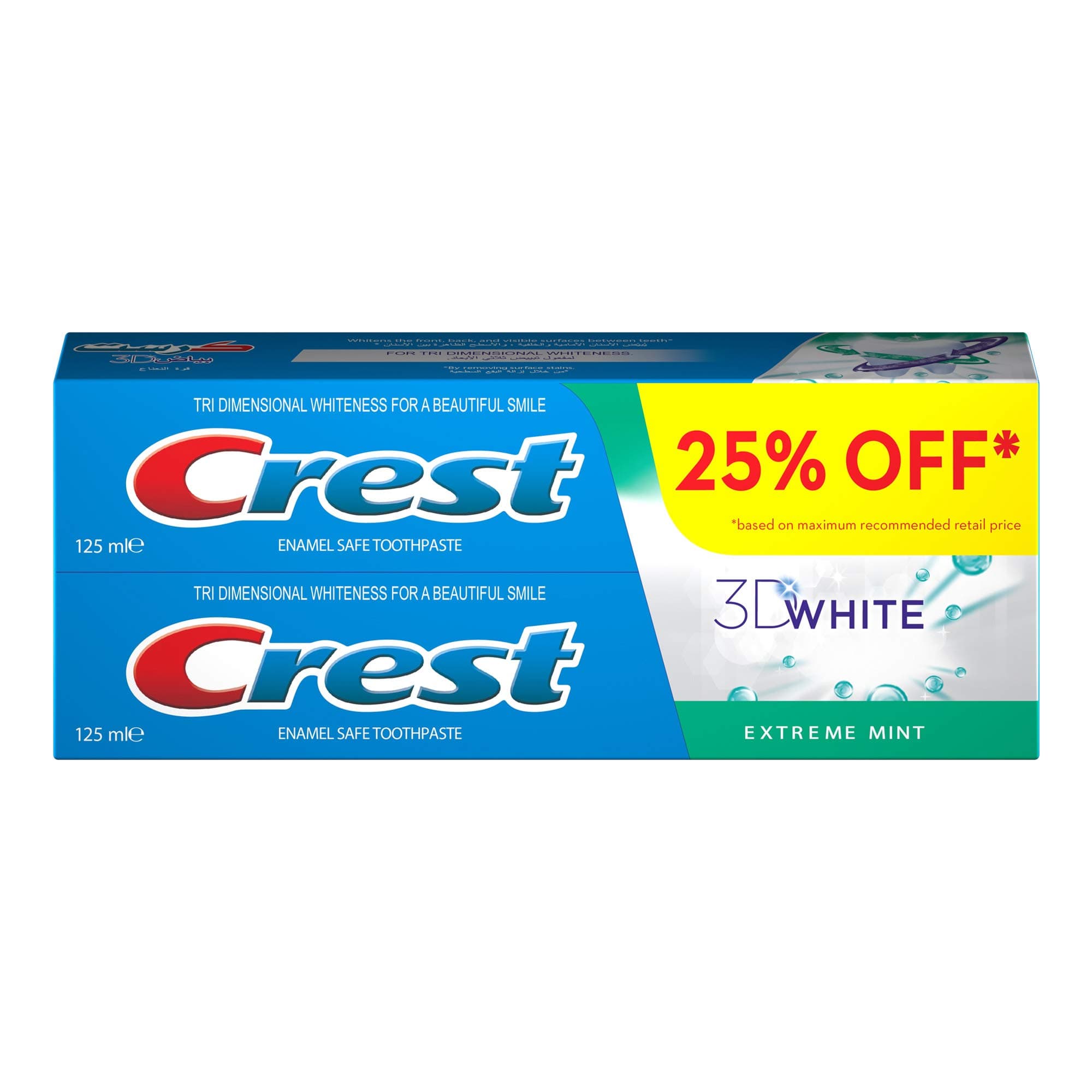 Crest 3D White Extreme Mint Whitening Toothpaste, 125 ml X 2 (Dual Pack)