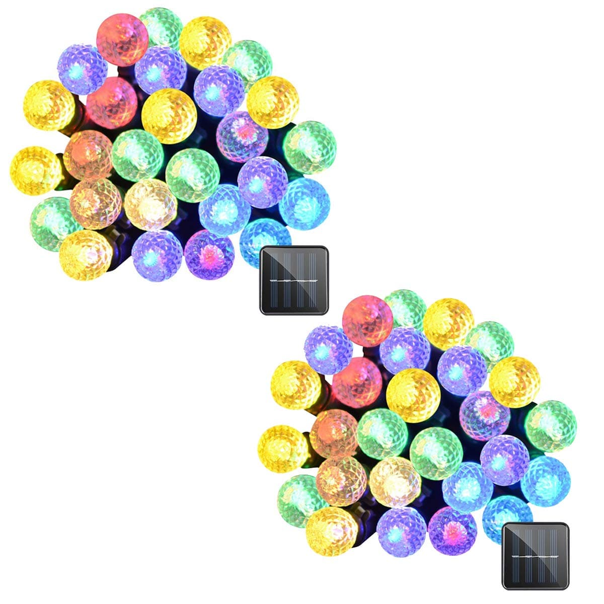 Lalapao Solar Powered Xmas Outdoor String Light 2 Pack 50 LED G12 Fairy Christmas Decor Globe Lighting with 8 Modes for Tree Indoor Garden Path Patio Lawn Holiday Party Decorations (Multi Color)