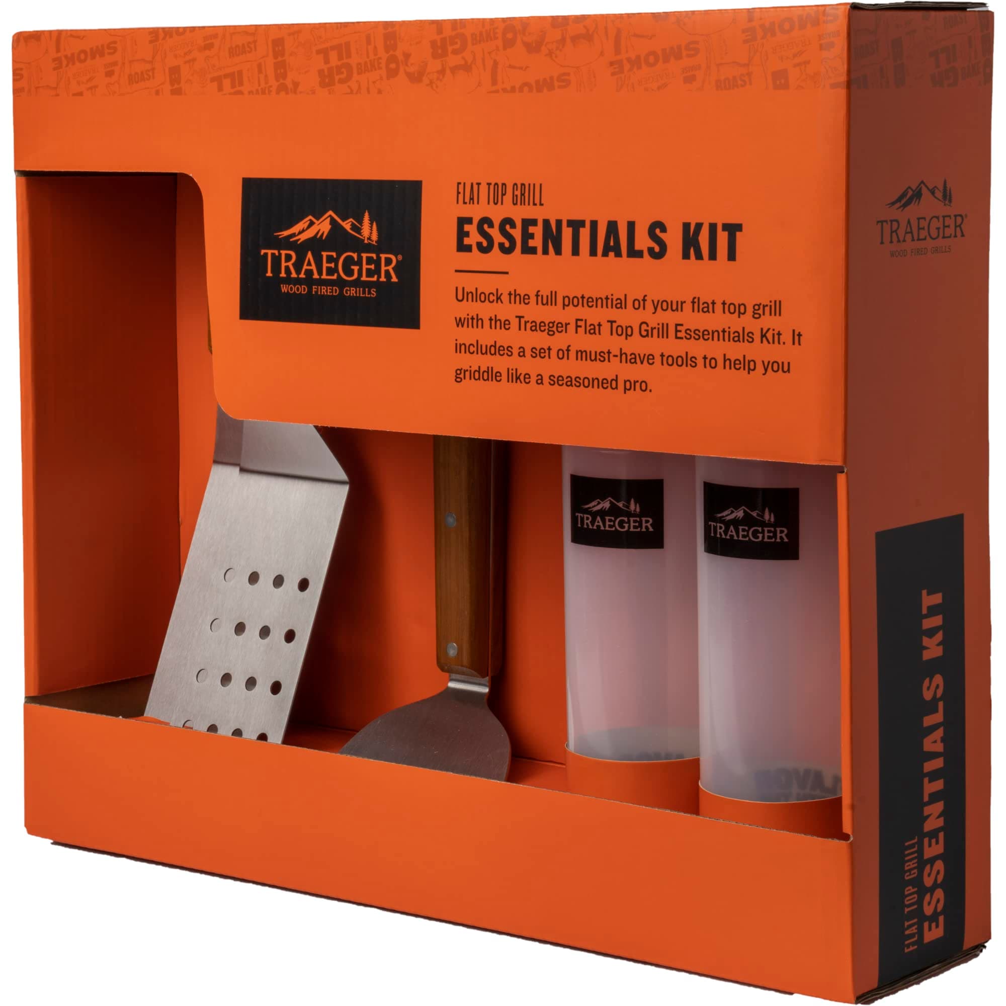 Grills BAC733 Flat Top Griddle Essentials Kit, Two Spatulas, Scraper, Squeeze Bottles Grill Accessory