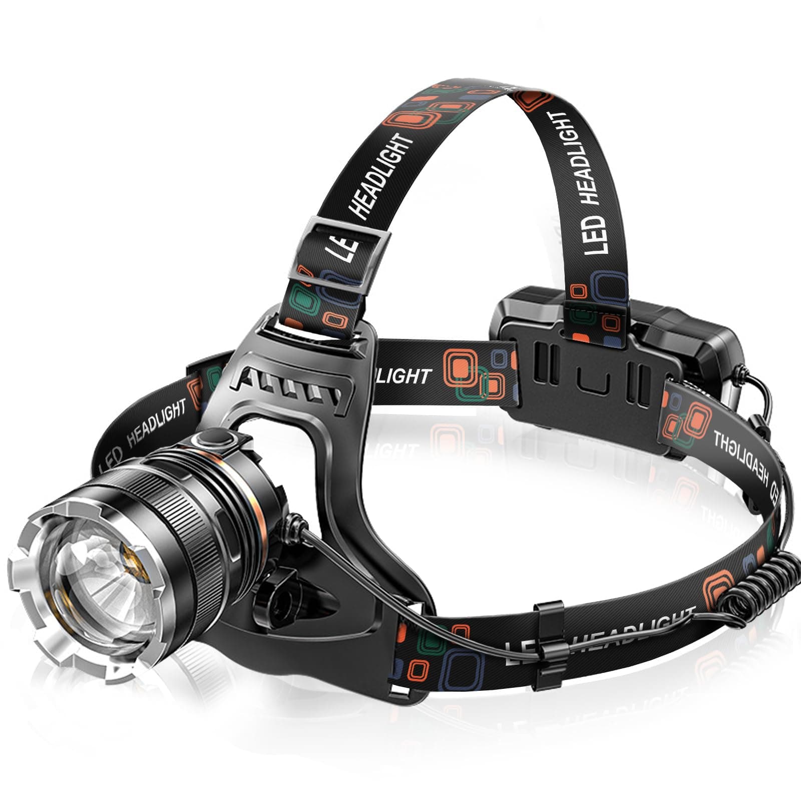 Head Torch Rechargeable,Super Bright 5000LM 6 Modes LED Headlight with Red Warning Light Motion Sensor,5200mAh USB Rechargeable Waterproof Adjustable Headlamp for Camping Running Fishing Outdoor