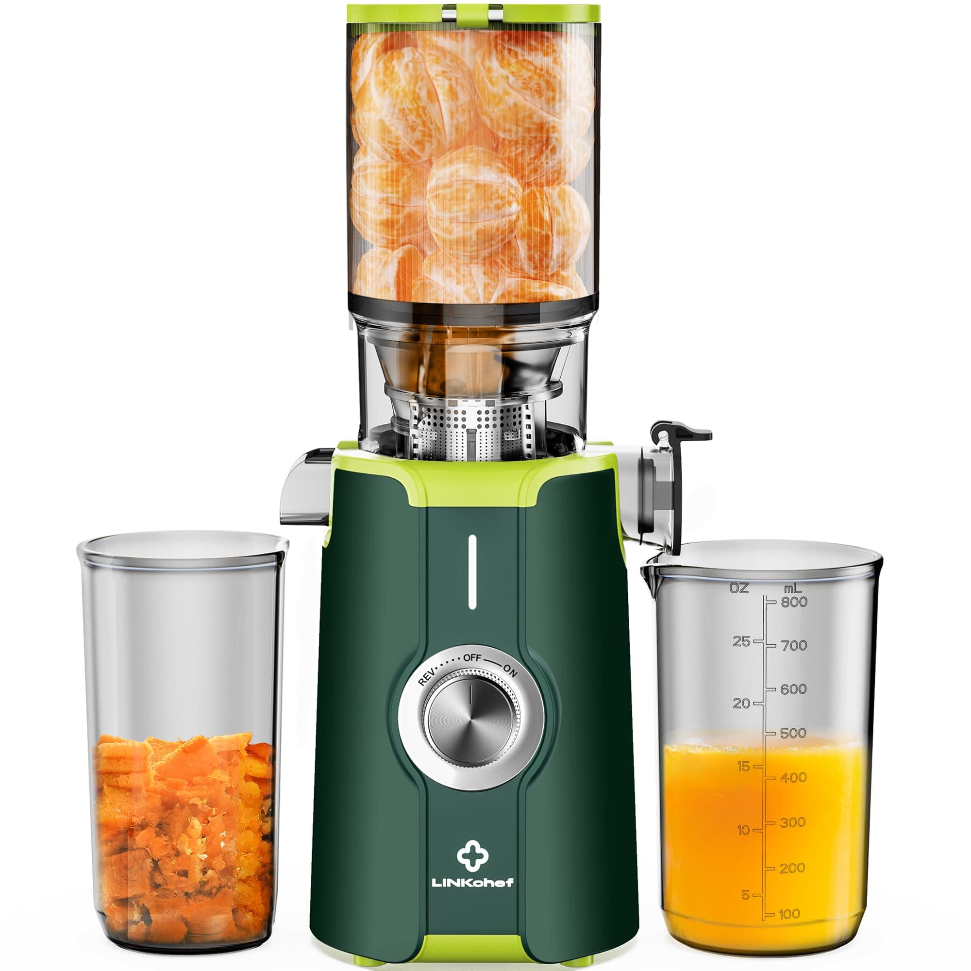 Rush Clear Cold Press Juicer, Slow Juicer Machines with No-Prep 4.35"Feed Chute Fit Whole Fruits & Vegetables, LINKChef Juicer Machines Easy to Clean, 42oz Capacity, 200w, Green