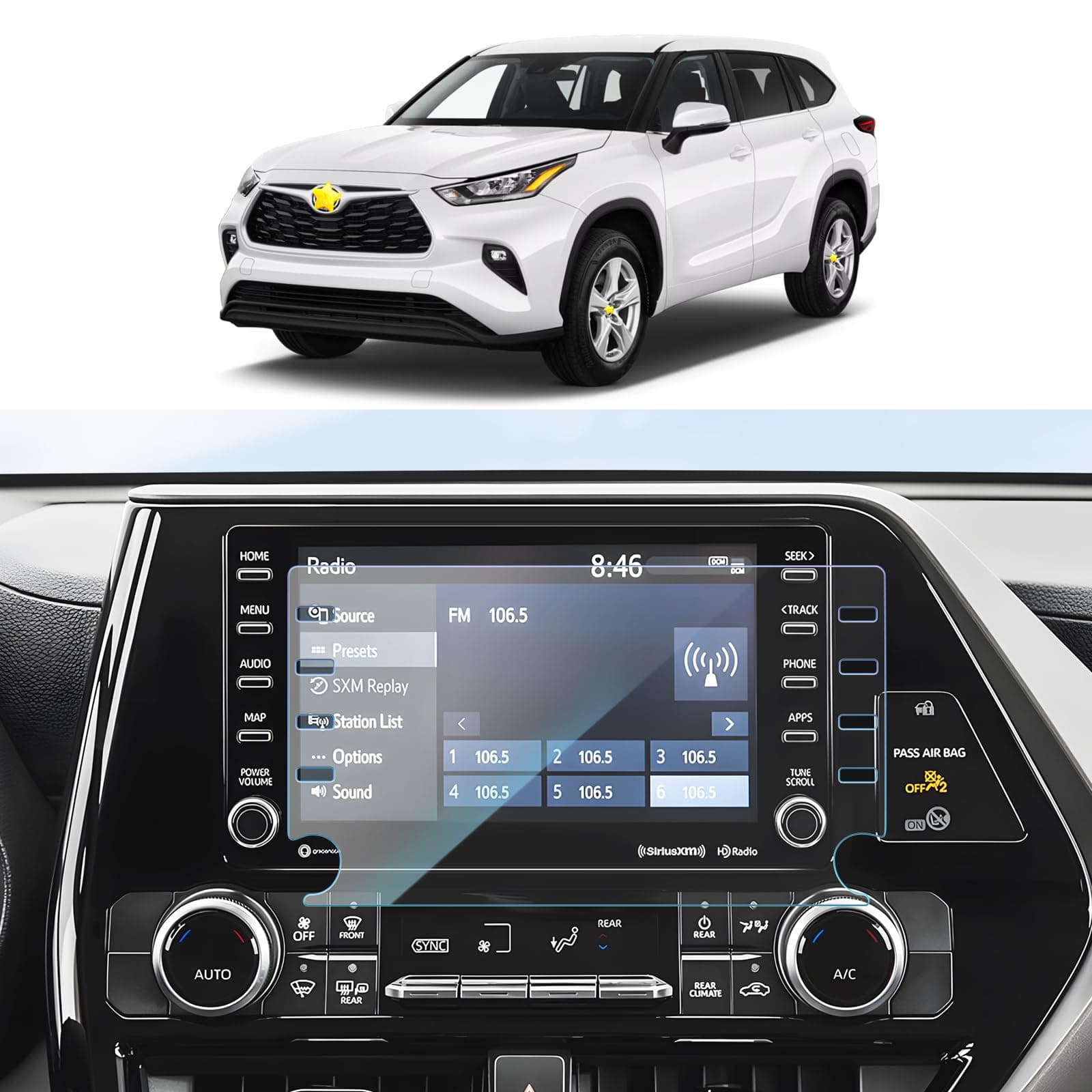 SKTU Screen Protector Foils for 2020 2021 2022 Highlander Navigation Display Tempered Glass 9H Hardness Anti-Explosion & Scratch HD Clear Toyota GPS LCD Protective Film