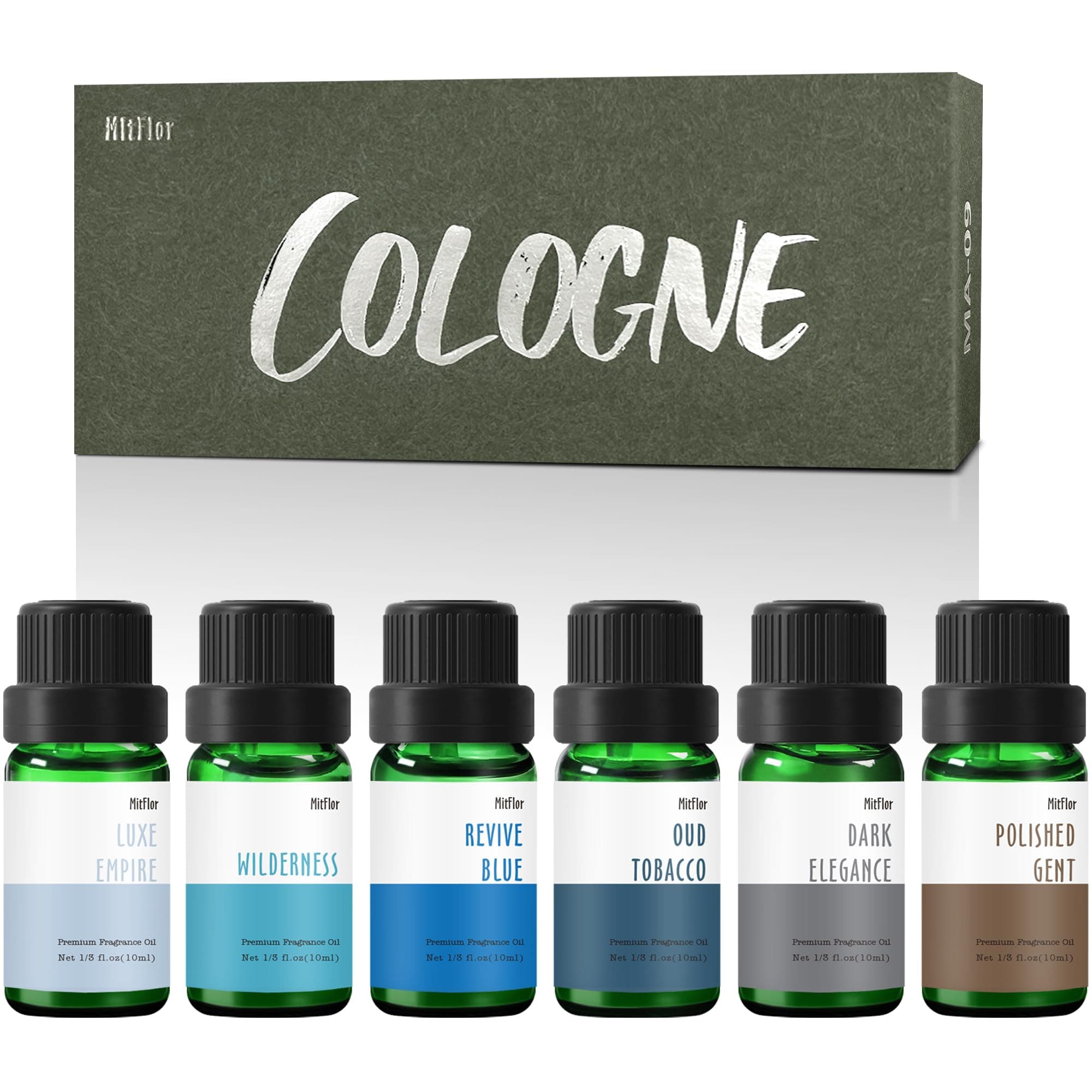Cologne Fragrance Oils, MitFlor Diffuser Essential Oils Set, 10ml x 6, Essential Oils for Diffusers for Home, Candle Soap Making Scents, Fragrance Oil for Perfume, Candles, Bath Bombs & More