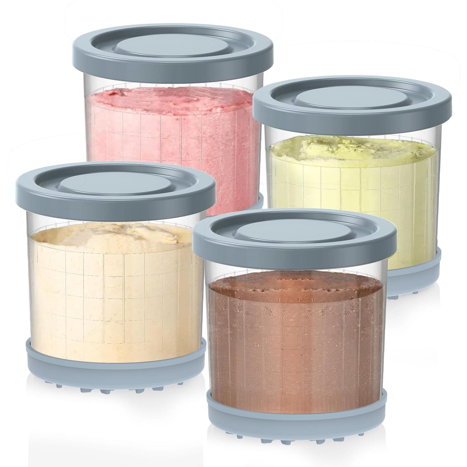 DENEBORE Ice Cream Containers 4 Pack - Extra Cups Replacement for Ninja Creami Pints and Lids - Compatible with NC300, NC301 & NC299AMZ Series Ice Cream Makers (Original 4 Pack-2)