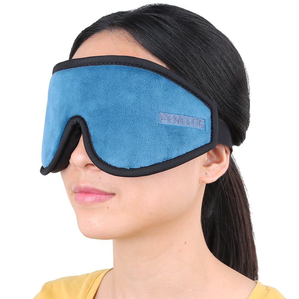 100% Blackout 3D Sleeping Eye Mask Contoured, Soft Memory Foam Molded Night Sleep Mask Eye Cover for Women/Men, Adjustable Comfort Blindfold Eye Shades for Nap/Migraine/Camping/Travel (Blue)