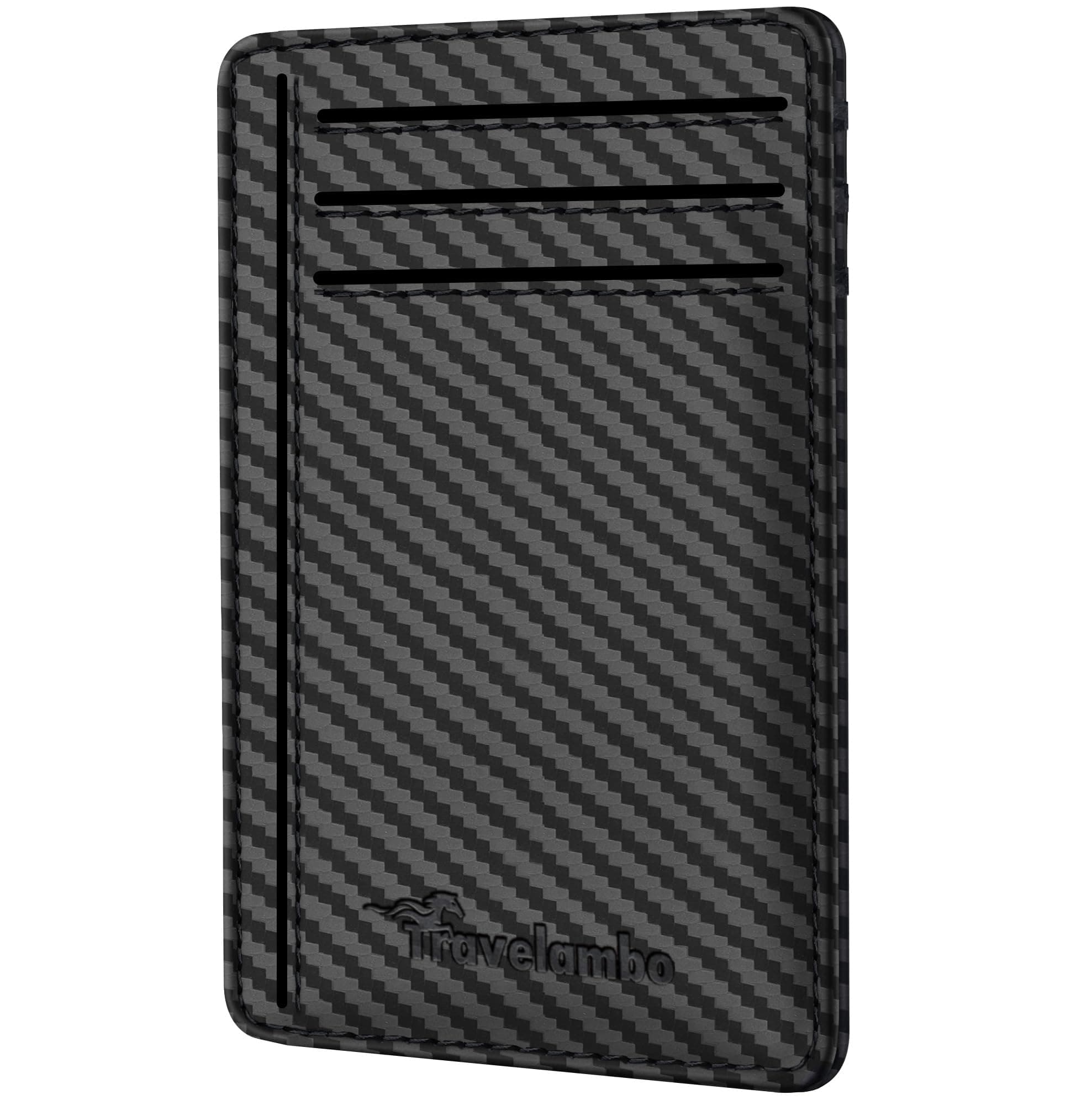 Travelambo Front Pocket Minimalist Leather Slim Wallet RFID Blocking Medium Size(01 carbon fiber texture black)