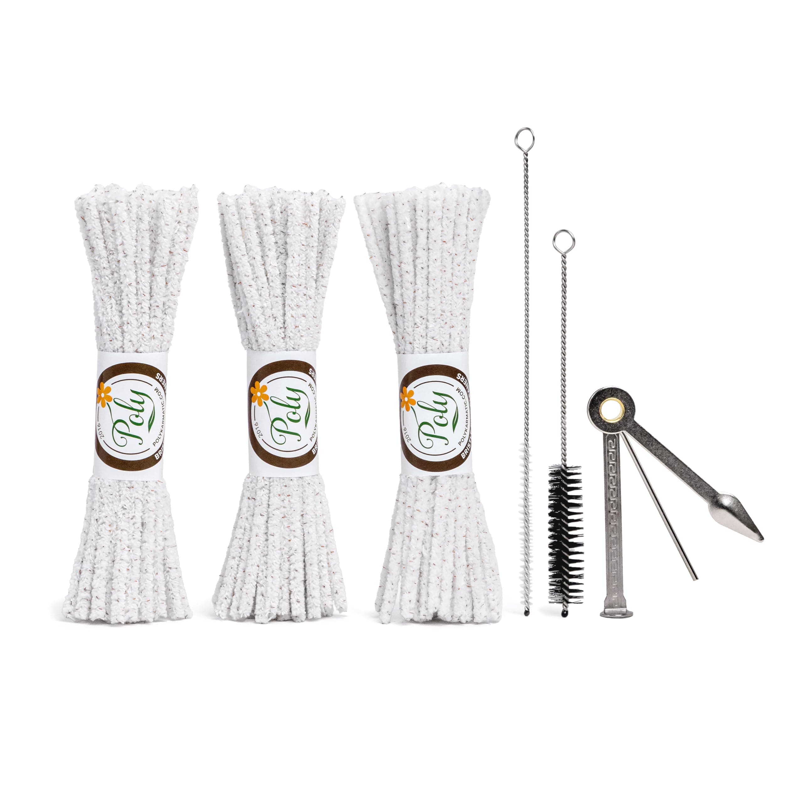 Pipe Cleaners Tool Set | 132 Hard Bristle Pipe Cleaners Bulk, 2 Nylon Bristle Brush, Tamper Tool | Nylon Bristles for Extra Scrub | Absorbent Cotton | Pipe Cleaners for Cleaning | Chenille Stems