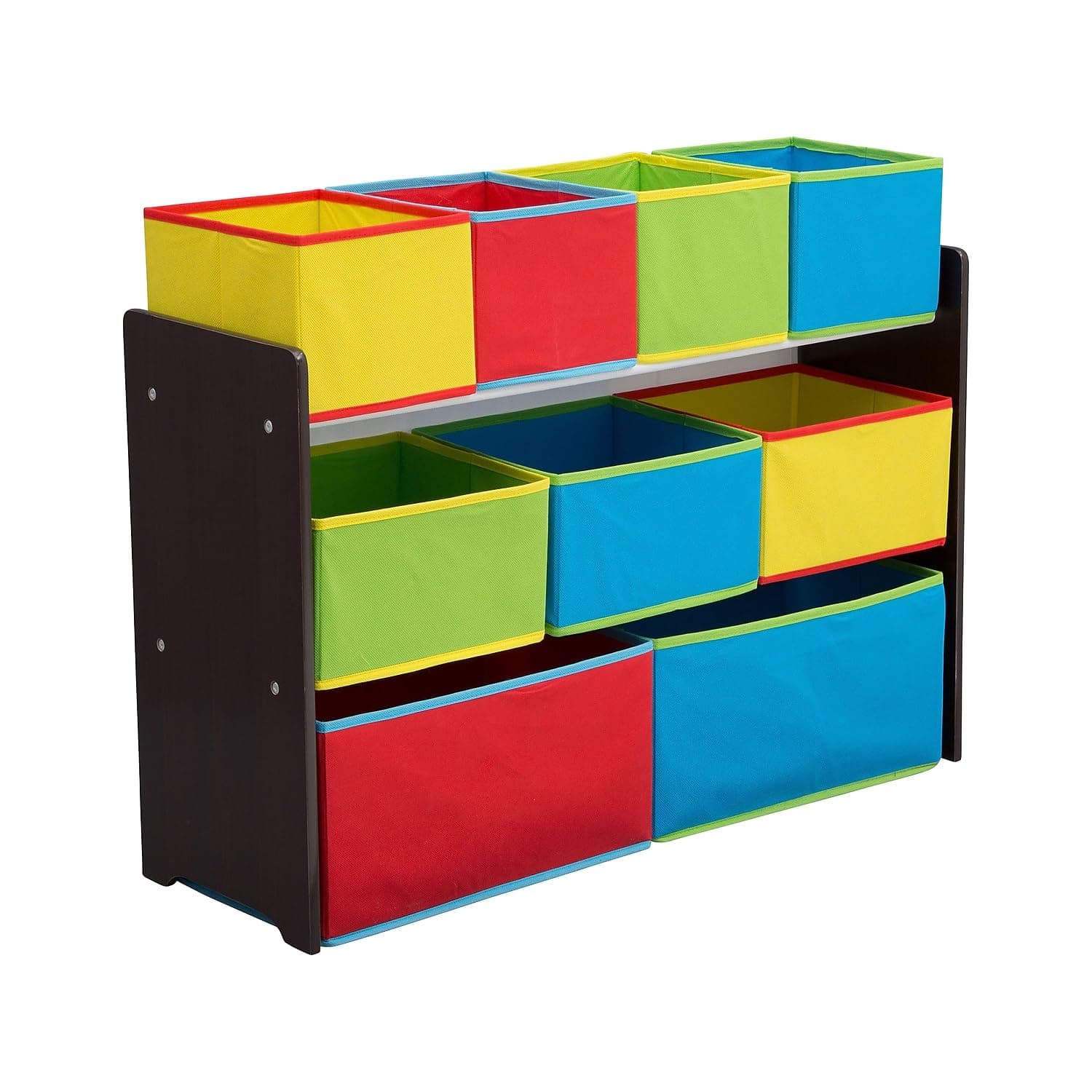 Deluxe Multi-Bin Toy Organizer with Storage Bins, Dark Chocolate/Primary Colored Bins