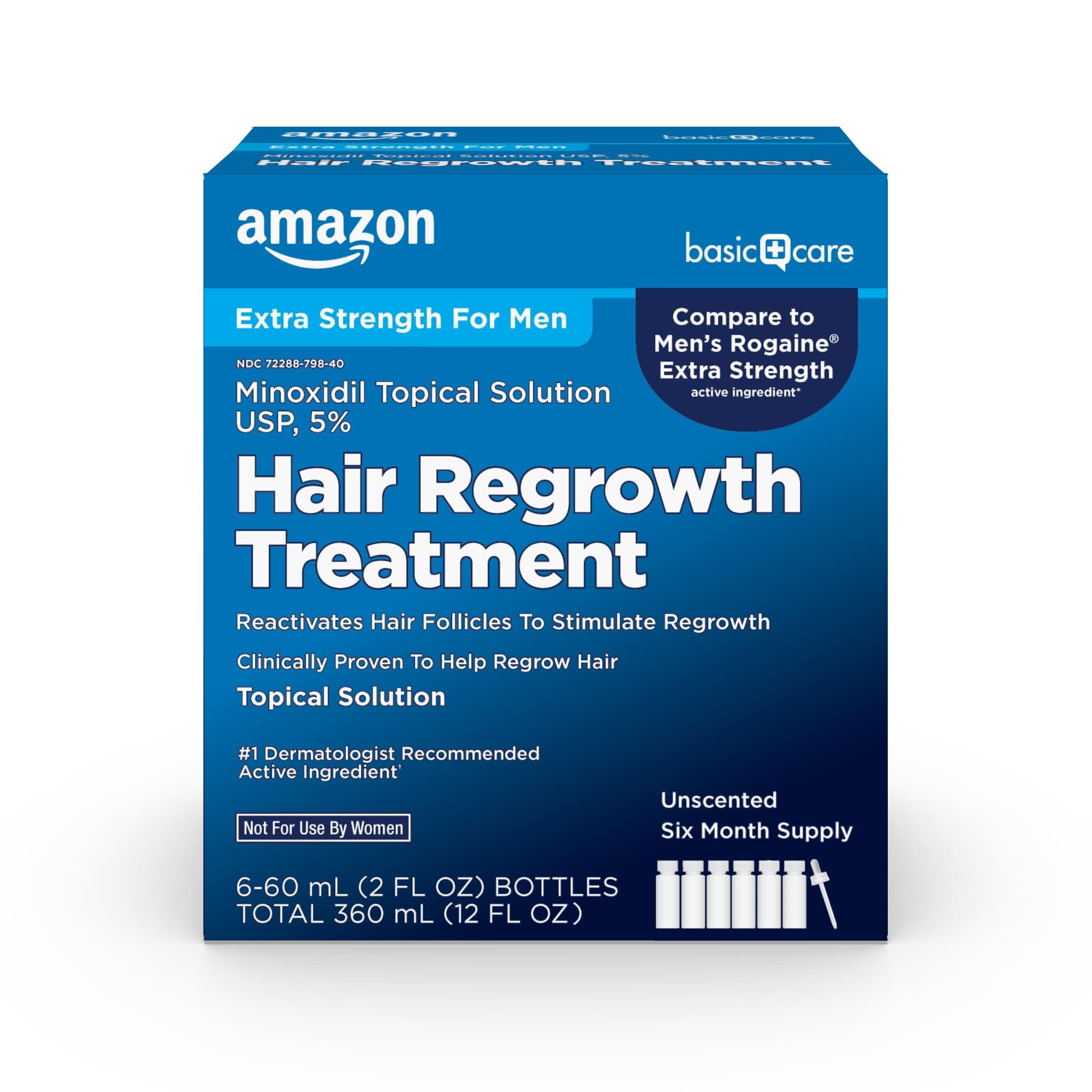 Minoxidil Topical Solution USP, 5 Percent, Hair Regrowth Treatment for Men, Extra Strength, 12 Fluid Ounces