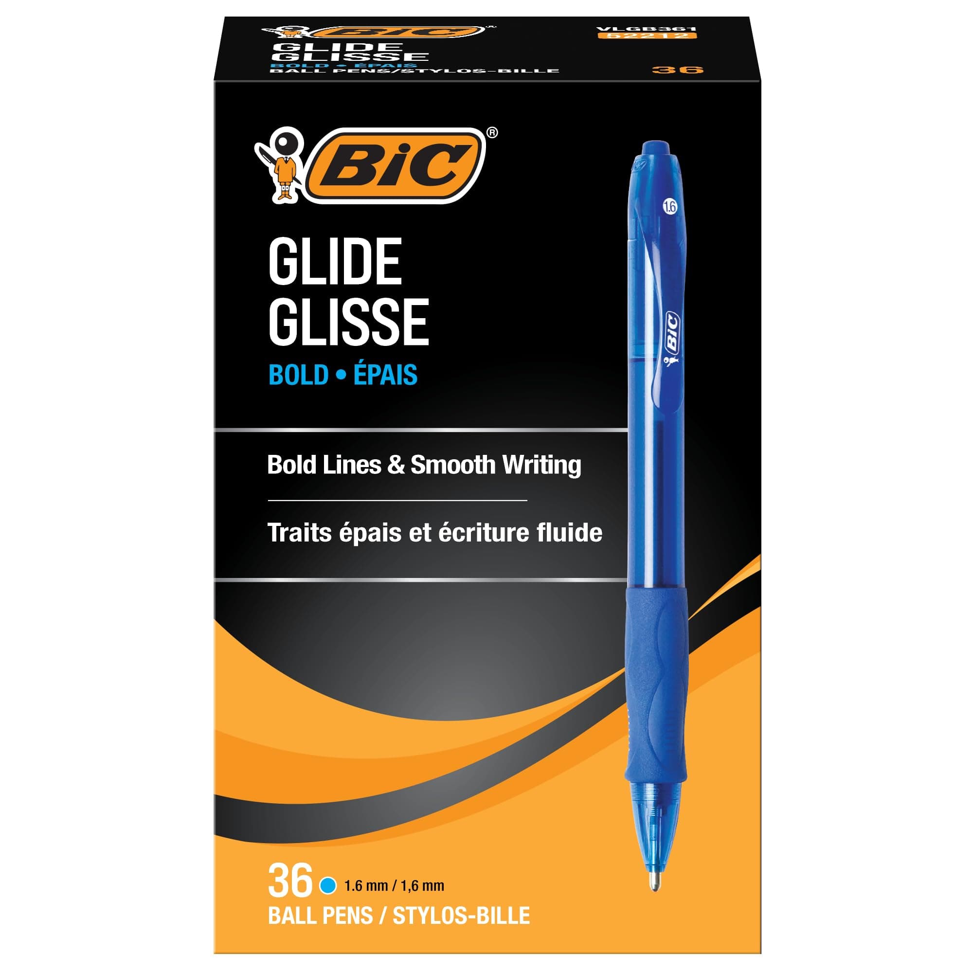 Glide Bold Blue Ballpoint Pens, Bold Point (1.6mm), 36-Count Pack, Retractable Ballpoint Pens With Comfortable Full Grip
