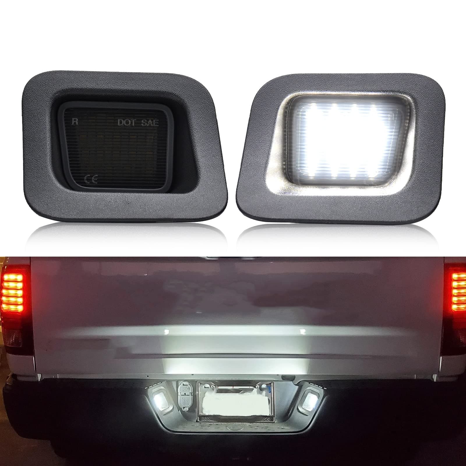 License Plate Light for 2003-2018 Ram 1500 2500 3500, 2019-2020 Ram 1500 Classic LED License Plate Lamp 2-Pieces Tag Lamp Assembly Replacement