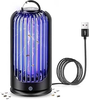 Bug Zapper Outdoor Indoor, Electric Mosquito Zapper Waterproof, Insect Killer Fly Trap Included 60inch USB Cable Fly Zapper for Home, Patio, Backyard, Camping (Clear Black)