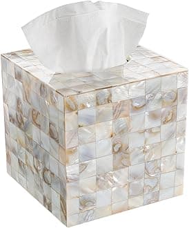 Milano Tissue Box Cover Square – Decorative Tissue Holder for Bathroom - Beautiful Natural Mother of Pearl Capiz Shells Tissue Box Holder - Cube Tissue Box Cover with Durable Bottom Slider