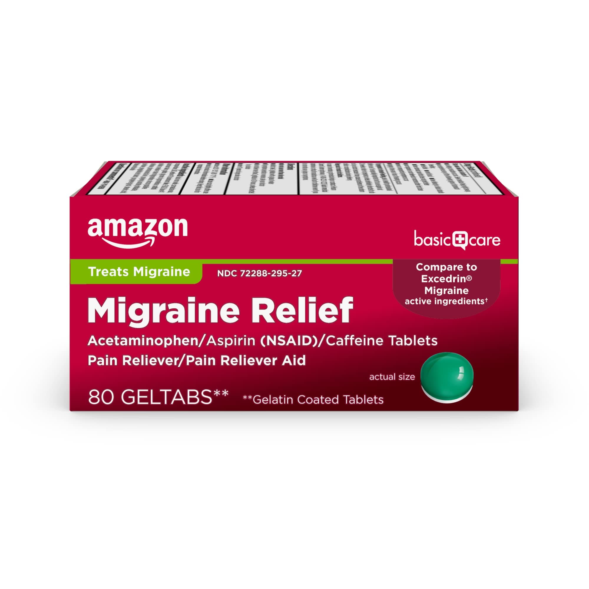 Migraine Relief Geltabs, Pain Reliever, Acetaminophen 250 mg, Aspirin 250 mg (NSAID) and Caffeine 65 mg, Headache Relief, 80 Count