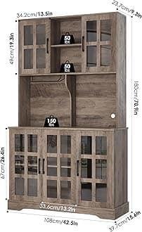 Keyluv Kitchen Pantry Storage Cabinet 71" Tall Freestanding Pantry Cabinet, Farmhouse Glass Door Buffet with Oven Countertop, Large Wood Hutch for Kitchen, Living Room and Dining Room, Rustic