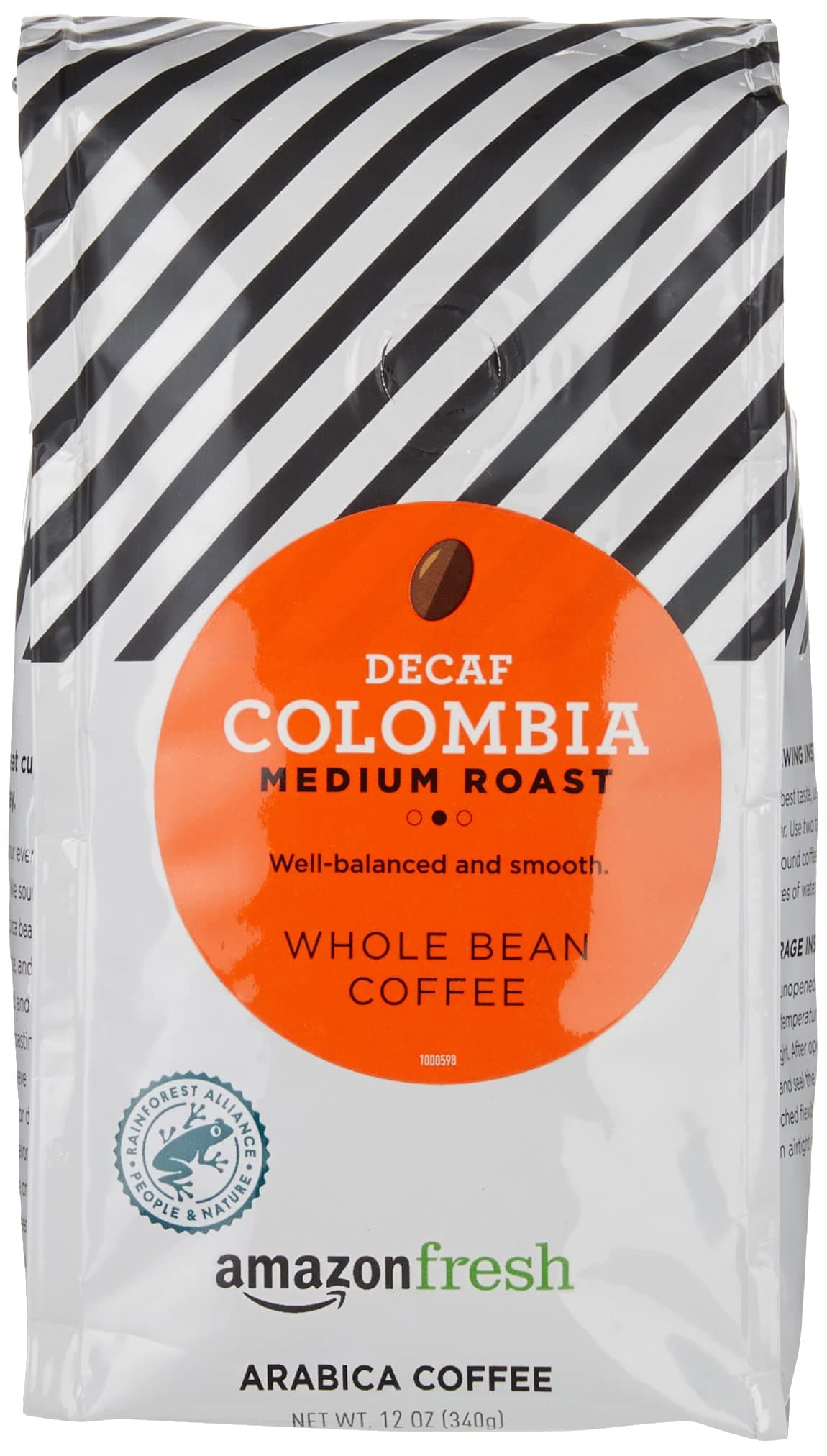 Amazon Fresh Decaf Colombia Whole Bean Coffee, Medium Roast, 12 Ounce (Pack of 3)