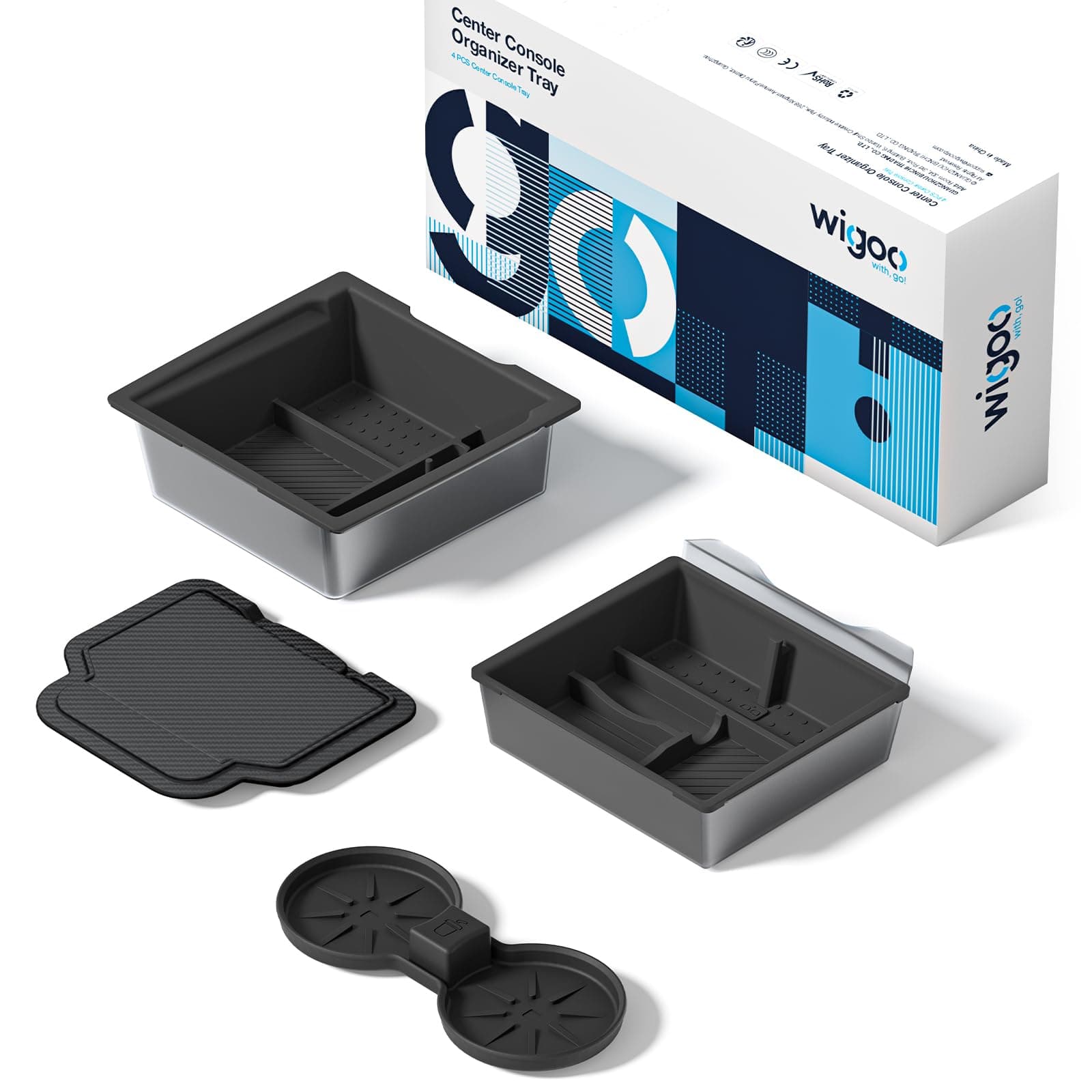 Wigoo Center Console Organizer for Tesla Model Y Juniper (Only Premium & Performance 2025 2026) and All Model 3 Highland Accessories [Double-Layer Storage, Smooth Sliding] 4PCS Black