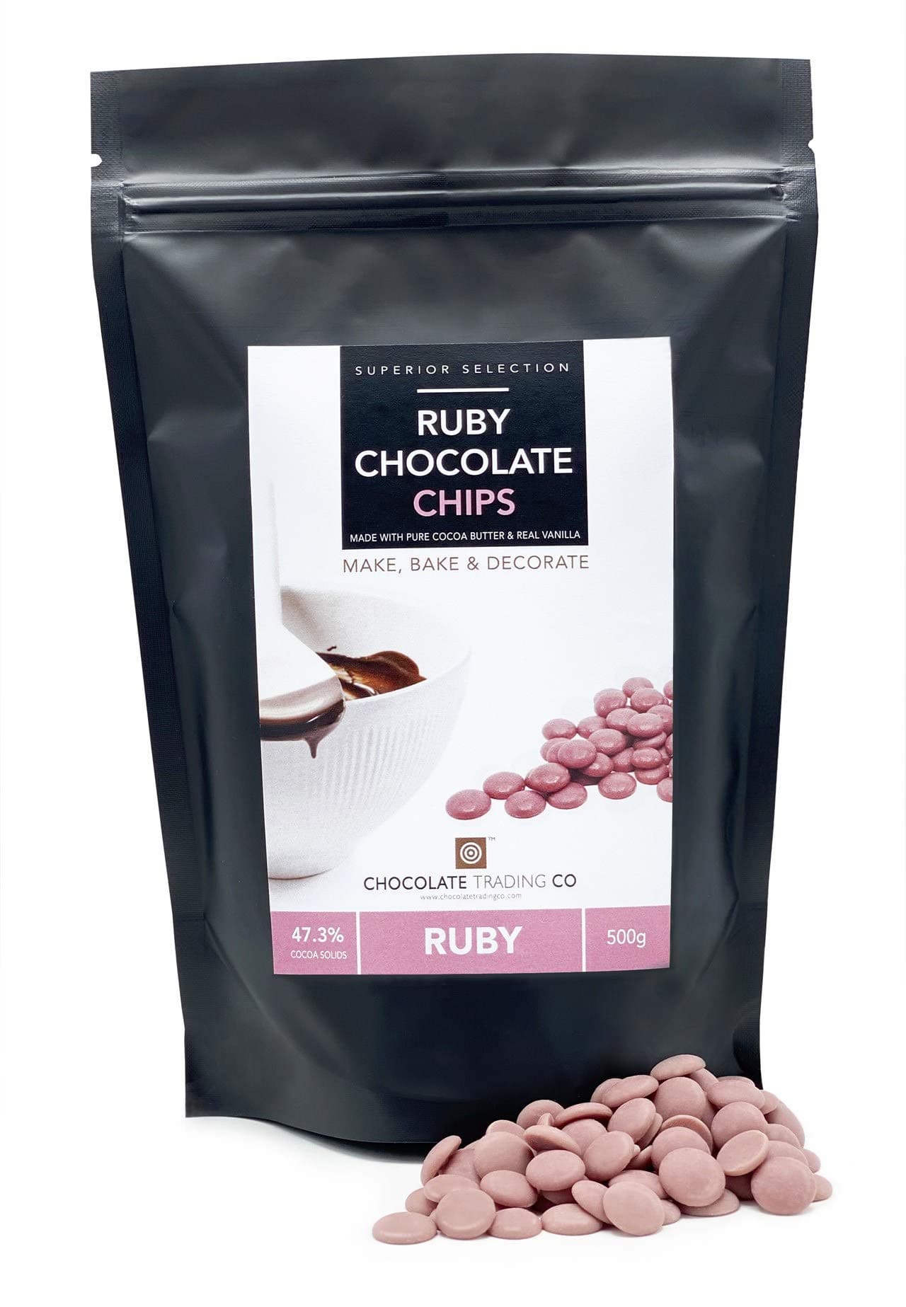 Ruby Chocolate Chips by Callebaut - Small 500g resealable Bag